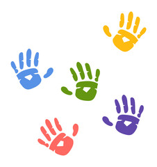 Fototapeta premium Colorful handprint set. Rainbow paint print of children hands