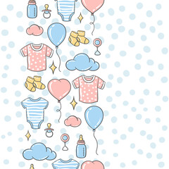 Happy Birthday seamless pattern. Holiday baby shower celebration symbols.