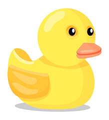 Rubber duck icon. Yellow bath toy in cartoon style