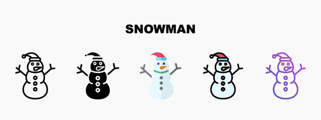 Snowman with santa hat icon designed in outline flat glyph filled line and gradient. Perfect for website mobile app presentation and any other projects. Enjoy this icon for your project.