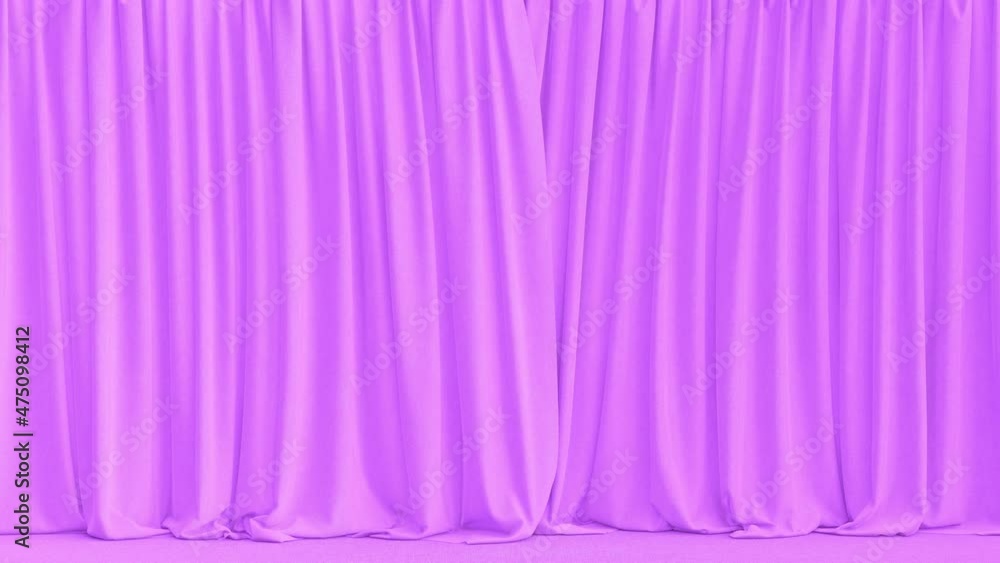 Aufkleber realistic 3d animation of the violet canvas textured curtain with carpet flooring rendered in uhd wi