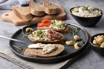 Sandwiches whith homemade vegan cheese made from fermented cashews.