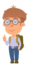 Fototapeta premium Smart kid with thumb up. Approving cartoon character
