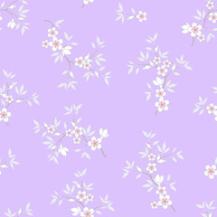 seamless pattern of flowers, branches and leaves