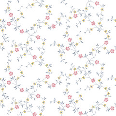 seamless pattern of flowers, branches and leaves