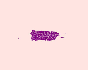 Modern Velvet Violet Color High Detailed Border Map Of Puerto Rico, Isolated on Pink Background Vector Illustration