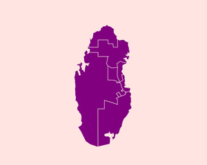 Fototapeta na wymiar Modern Velvet Violet Color High Detailed Border Map Of Qatar, Isolated on Pink Background Vector Illustration