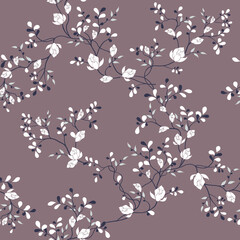 seamless pattern of flowers, branches and leaves