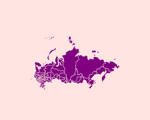 Modern Velvet Violet Color High Detailed Border Map Of Russia, Isolated on Pink Background Vector Illustration