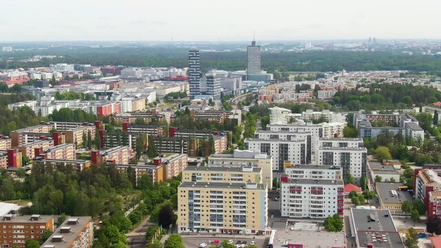 Living apartment buildings of Solna in Stockholm, aerial cityscape view