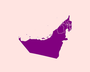 Modern Velvet Violet Color High Detailed Border Map Of United Arab Emirates, Isolated on Pink Background Vector Illustration