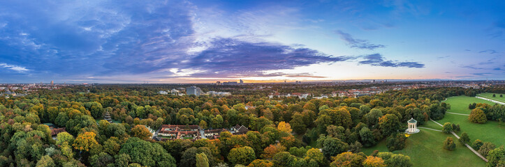 Munich's Englischer Garten in panoramic view as a popular tourism destination.