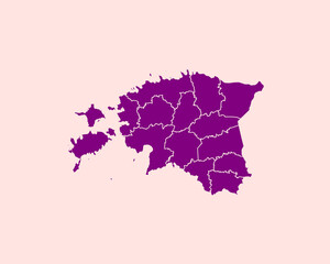 Modern Velvet Violet Color High Detailed Border Map Of Estonia, Isolated on Pink Background Vector Illustration