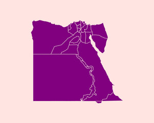 Modern Velvet Violet Color High Detailed Border Map Of Egypt, Isolated on Pink Background Vector Illustration