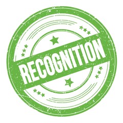 RECOGNITION text on green round grungy stamp.