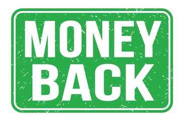 MONEY BACK, words on green rectangle stamp sign