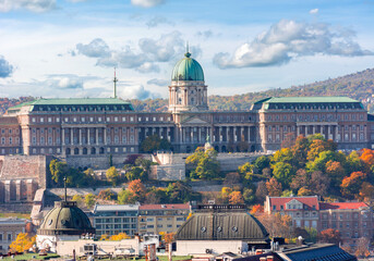Naklejka premium Royal palace of Buda dome in autumn, Budapest, Hungary