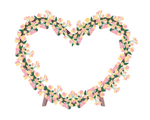 Obraz premium Heart shaped floral gate semi flat color vector object. Realistic item on white. Romantic decoration for celebratory event isolated modern cartoon style illustration for graphic design and animation