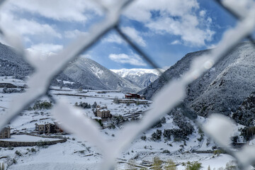 principallity of andorra winter landscapes and villages - obrazy, fototapety, plakaty