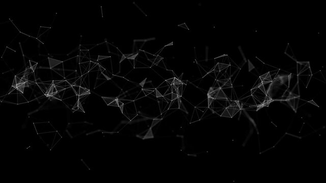 Abstract dynamic digital flow with connecting dots and lines. Network concept. Big data complex with compounds. 3D rendering.