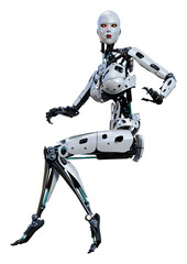 3D Rendering Female Robot on White