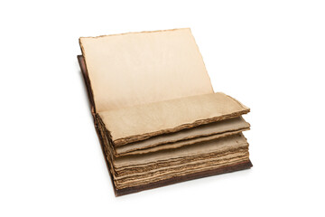 An open empty old notebook isolated on a white background.