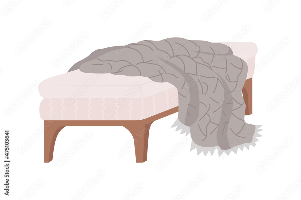 Aufkleber cozy grey settee with blanket semi flat color vector item. modern couch. realistic object on white. 