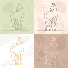 horse one line drawing on abstract background