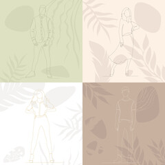 Naklejka premium people man and woman one line drawing on abstract background, vector