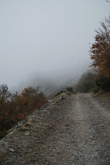 Stony mountain road in cold winter season