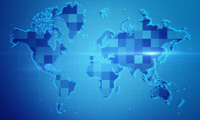 Futuristic technology digital world map background