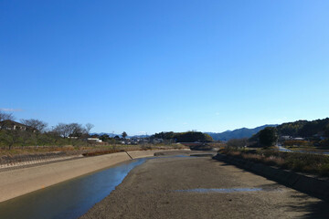 冬の篠山川　川代ダム付近上流方向