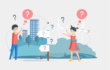 Making confusion. Doubts person surrounded by question marks. Questions dilemma situations. Asking questions. Confused people. Making choice. Being confused. Thinking or make decision. Solving problem