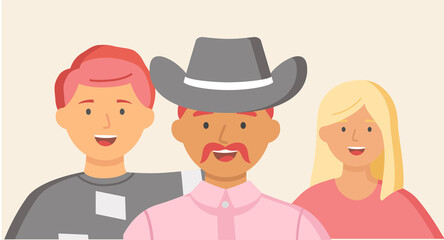 Obraz premium Multiethnic group of people standing together community and togetherness concept, diversity portrait. Characters men and women isolated on white. Crowd community. Social diversity friends or relatives