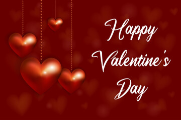 Valentines Day background. Happy Valentines Day wishes with red hearts. Template for Valentine's Day design. Vector illustration.
