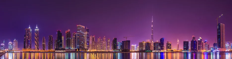 Velvet curtains Burj Khalifa Cityscape of Dubai and panoramic view of Business bay, UAE
