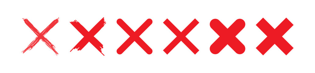 Obraz premium Red cross mark flat icons in different styles. Vector collection of deny and error signs. Vector logo for web design and infographic isolated on white background.