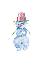 Snowman watercolor illustration. Ideal for greeting cards, posters