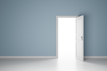 3D illustration Open door in a white room with the outgoing light