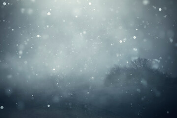 serene winter background with snow flakes falling