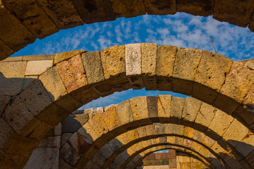 IZMIR, TURKEY: View of the arched arches of the Agora in Izmir on a sunny day.