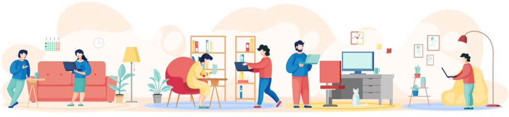 Working people. Office staff, work and communication. Head and subordinates. Various workers, managers team. Business employees on workspace. Office workers. Co-workers. Colleagues project teamwork