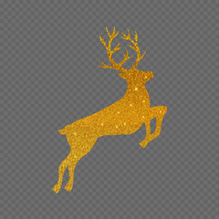 Deer with Golden sparkles on transparent background. Vector illustration.