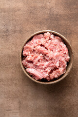 Chopped meat. Meat stuffing for cutlets or meatballs. The concept of cooking burgers. Copy space