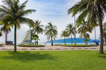 Fototapeta na wymiar beach coconut trees sea mountain