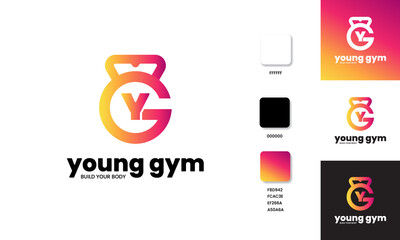 Fitness logo, Gym logo design template, with gradient color and letter logo, vector illustration
