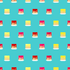 Pancakes with jam pixel art pattern seamless. 8bit Stack of pancakes background. pixelated Food vector texture