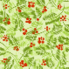 Fir branches pixel art pattern seamless. 8bit New Year and Christmas background
