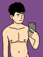 cute man cartoon on pink background