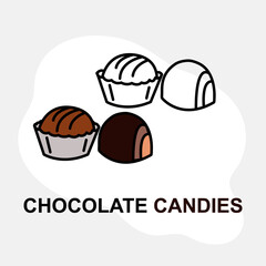 Choco Candies line icon and colored vector art illustration